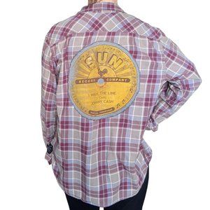 Johnny Cash Record Music Artist Custom Flannel Button Down Shirt Sz M